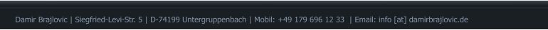 Damir Brajlovic | Siegfried-Levi-Str. 5 | D-74199 Untergruppenbach | Mobil: +49 179 696 12 33  | Email: info [at] damirbrajlovic.de